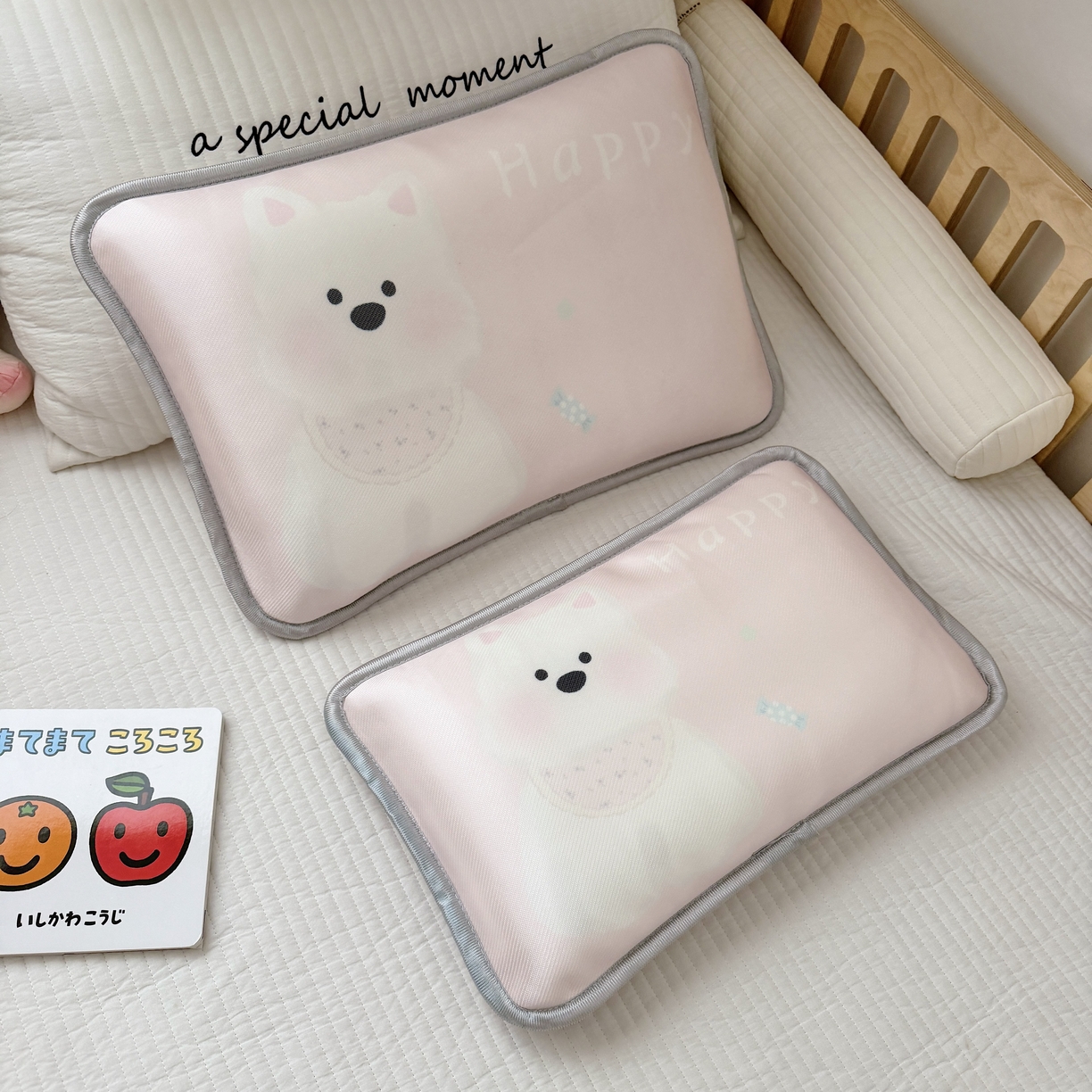 91家纺网 家纺一手货源 找家纺 萌宝家纺 2026新款夏季凉感儿童冰丝枕套双面冰藤枕枕头枕芯 西高地-粉