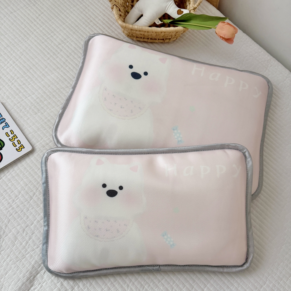 91家纺网 家纺一手货源 找家纺 萌宝家纺 2026新款夏季凉感儿童冰丝枕套双面冰藤枕枕头枕芯 西高地-粉