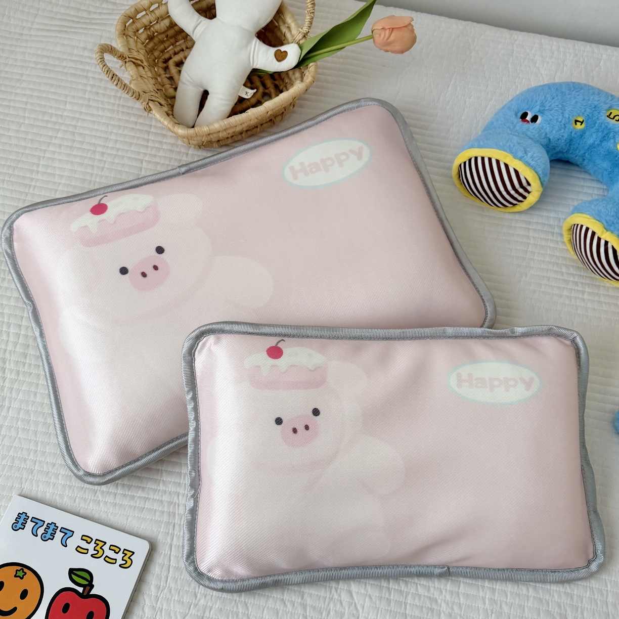 91家纺网 家纺一手货源 找家纺 萌宝家纺 2026新款夏季凉感儿童冰丝枕套双面冰藤枕枕头枕芯 小猪