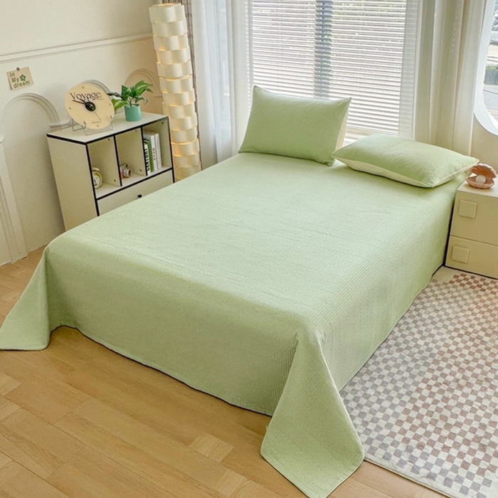 91家纺网 家纺一手货源 找家纺 梦精灵家纺 2026新款全棉床盖单件色织水洗棉绗缝夹棉床单 四季通用榻米防滑学生宿舍单人被套枕套 幻影绿