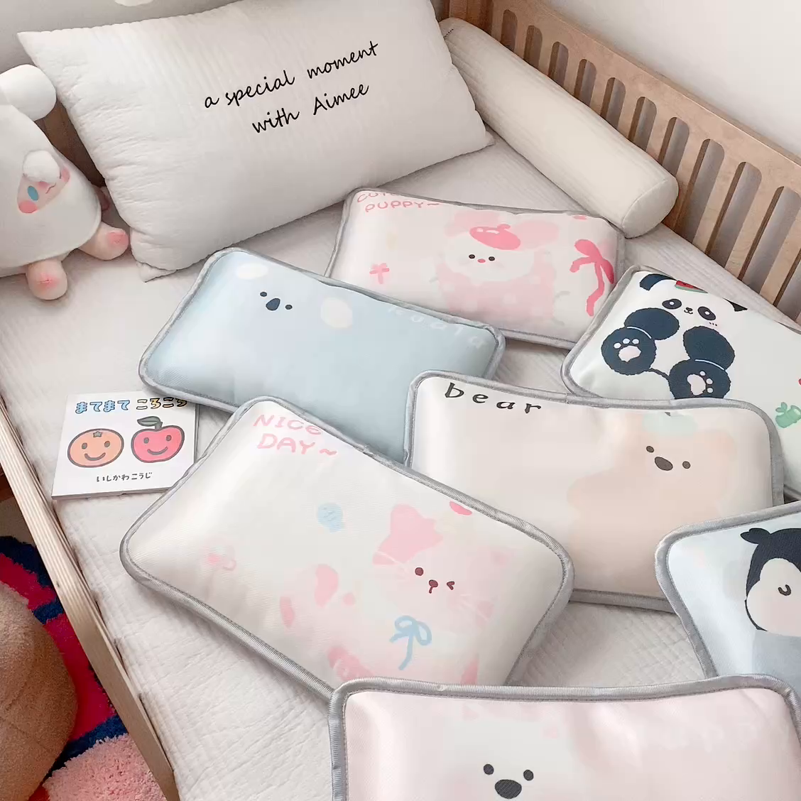 91家纺网 家纺一手货源 找家纺 萌宝家纺 2026新款夏季凉感儿童冰丝枕套双面冰藤枕枕头枕芯 小猫咪