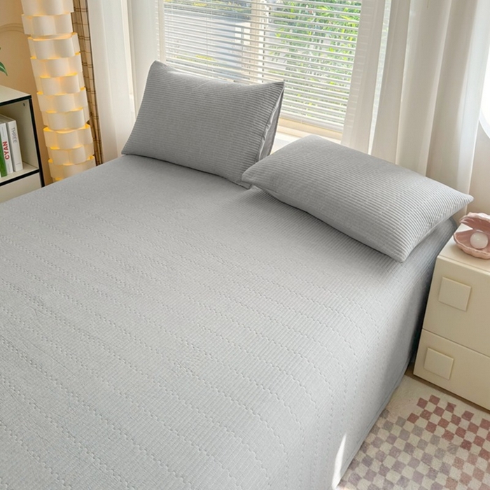 91家纺网 家纺一手货源 找家纺 梦精灵家纺 2026新款全棉床盖单件色织水洗棉绗缝夹棉床单 四季通用榻米防滑学生宿舍单人被套枕套 雅灰