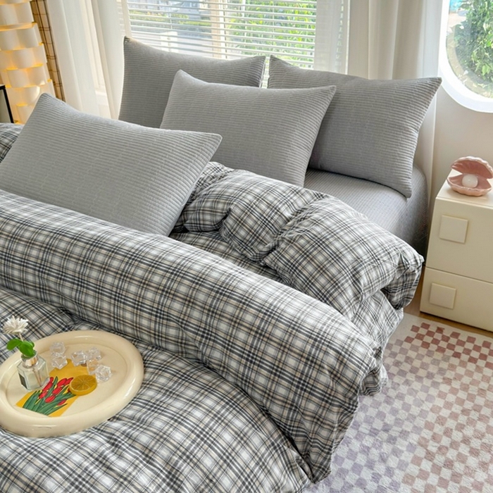 91家纺网 家纺一手货源 找家纺 梦精灵家纺 2026新款全棉床盖单件色织水洗棉绗缝夹棉床单 四季通用榻米防滑学生宿舍单人被套枕套 雅灰