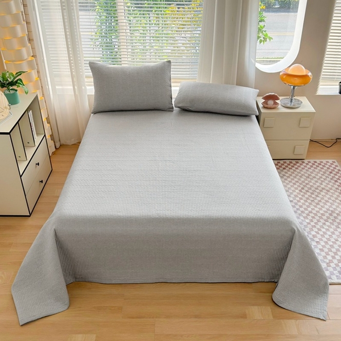 91家纺网 家纺一手货源 找家纺 梦精灵家纺 2026新款全棉床盖单件色织水洗棉绗缝夹棉床单 四季通用榻米防滑学生宿舍单人被套枕套 雅灰
