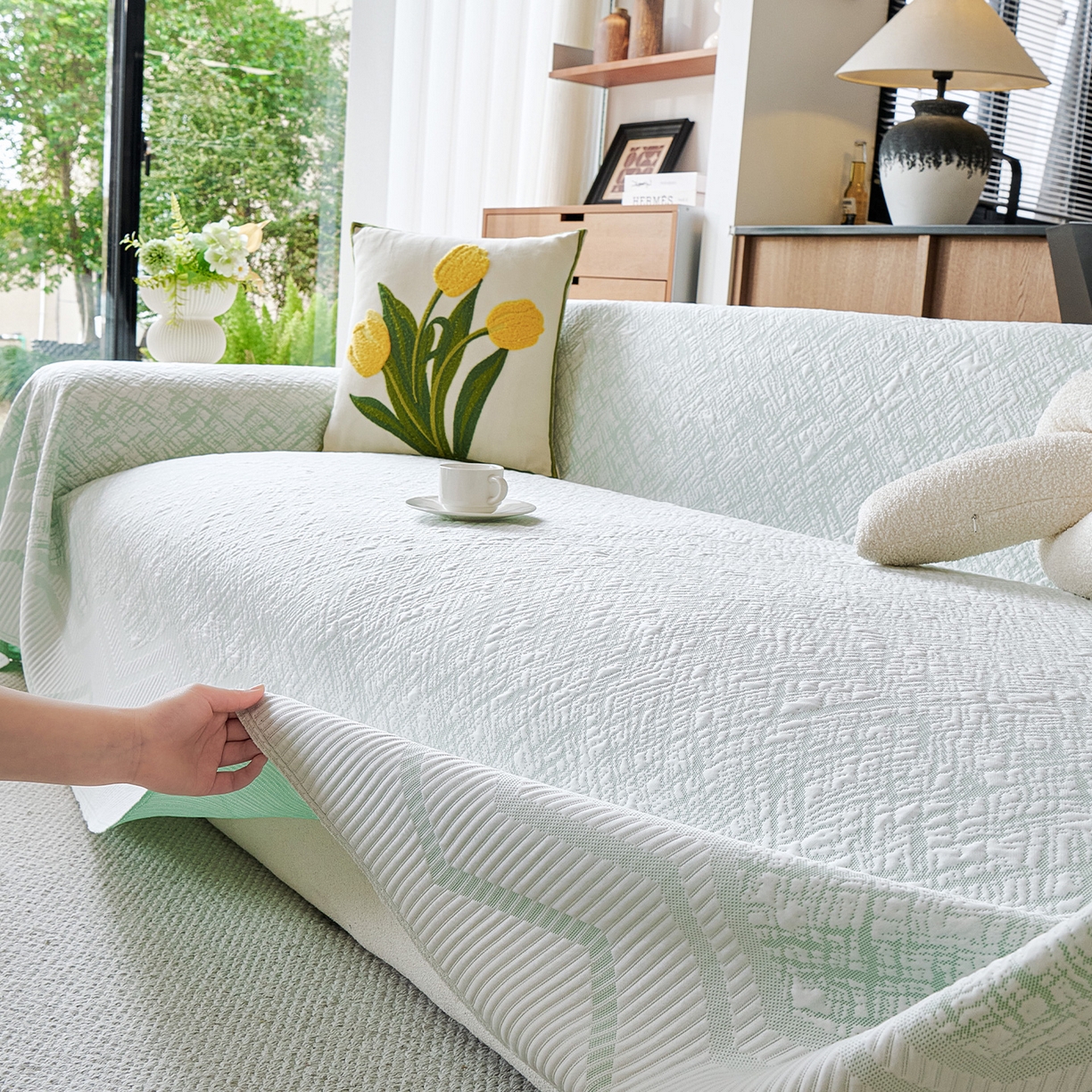 卡初家居（原微来） 2026新款PE凉感冰丝沙发盖毯沙发巾系列 依恋-绿