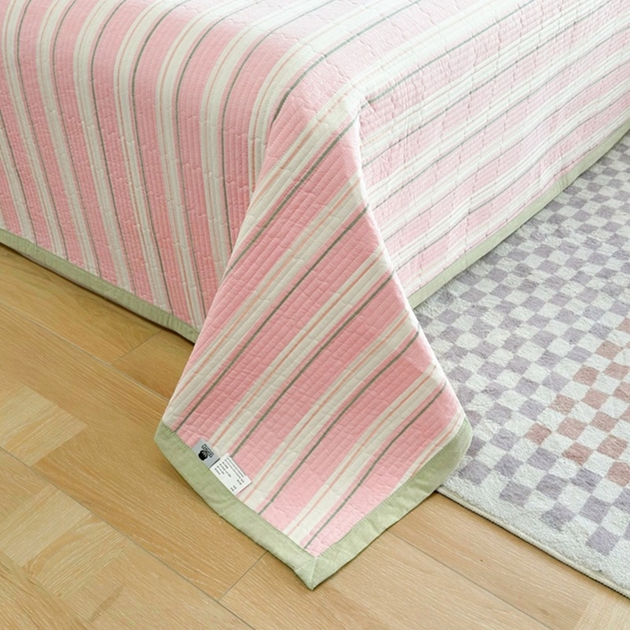 91家纺网 家纺一手货源 找家纺 梦精灵家纺 2026新款全棉床盖单件色织水洗棉绗缝夹棉床单 四季通用榻米防滑学生宿舍单人被套枕套 左岸粉