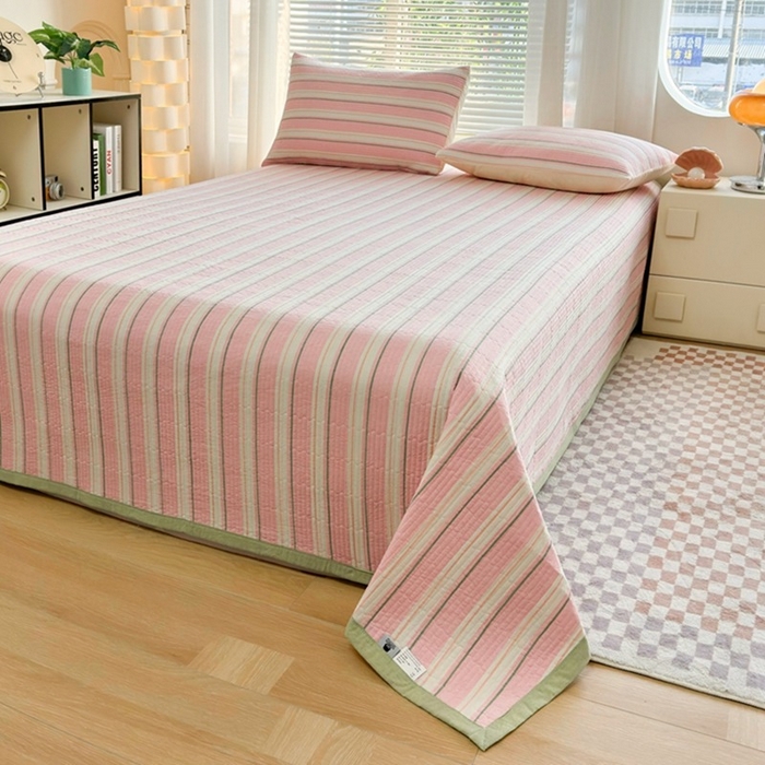 91家纺网 家纺一手货源 找家纺 梦精灵家纺 2026新款全棉床盖单件色织水洗棉绗缝夹棉床单 四季通用榻米防滑学生宿舍单人被套枕套 左岸粉