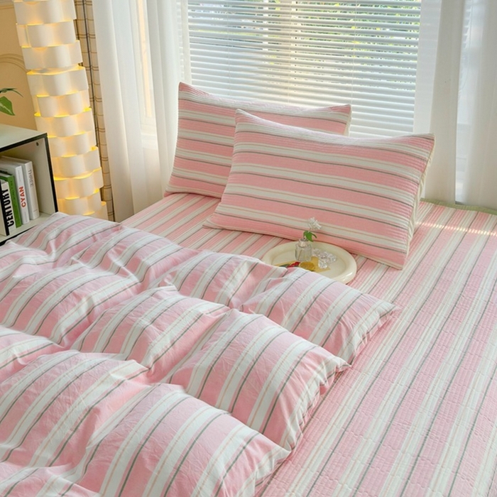 91家纺网 家纺一手货源 找家纺 梦精灵家纺 2026新款全棉床盖单件色织水洗棉绗缝夹棉床单 四季通用榻米防滑学生宿舍单人被套枕套 左岸粉