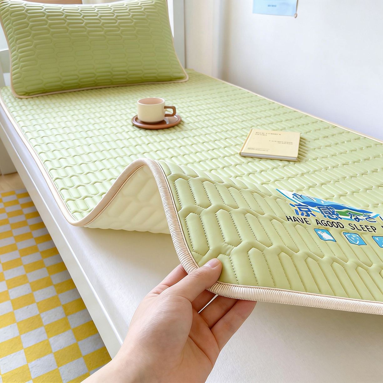 91家纺网 家纺一手货源 找家纺 奇丝雅 026新款夏季A类乳胶凉席冰丝席冰丝凉席学生宿舍单人席子软可机洗凉席-学生床 果绿