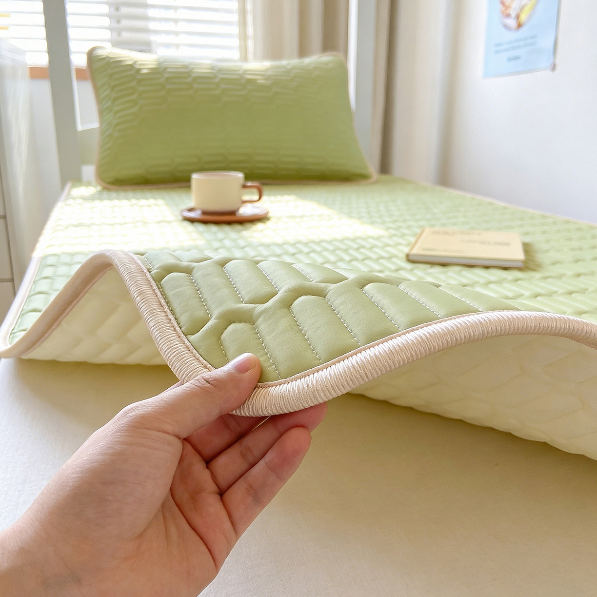 91家纺网 家纺一手货源 找家纺 奇丝雅 026新款夏季A类乳胶凉席冰丝席冰丝凉席学生宿舍单人席子软可机洗凉席-学生床 果绿