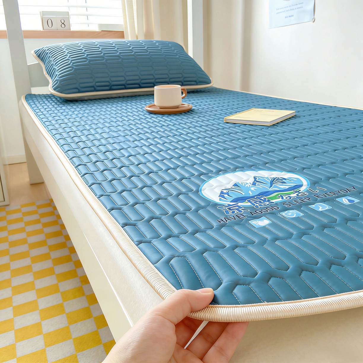 91家纺网 家纺一手货源 找家纺 奇丝雅 026新款夏季A类乳胶凉席冰丝席冰丝凉席学生宿舍单人席子软可机洗凉席-学生床 典雅蓝