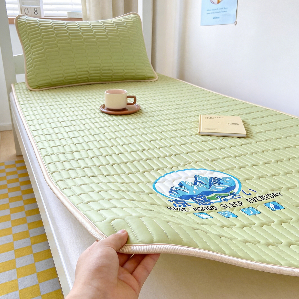 91家纺网 家纺一手货源 找家纺 奇丝雅 026新款夏季A类乳胶凉席冰丝席冰丝凉席学生宿舍单人席子软可机洗凉席-学生床 果绿