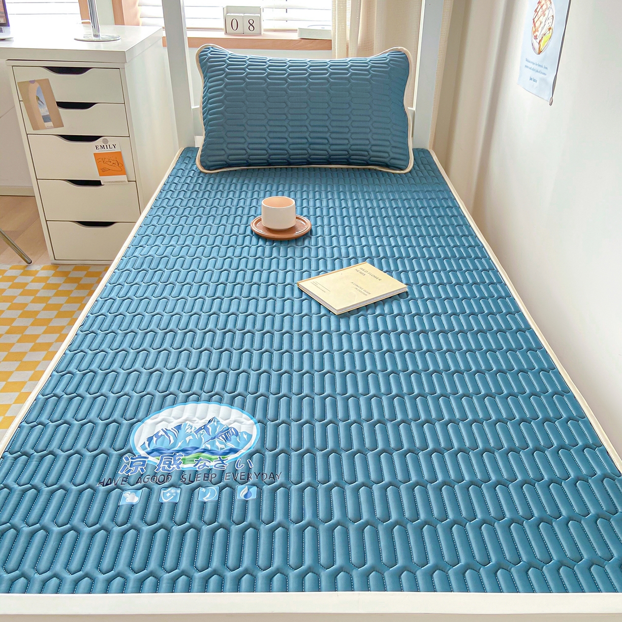 奇丝雅 026新款夏季A类乳胶凉席冰丝席冰丝凉席学生宿舍单人席子软可机洗凉席-学生床 典雅蓝