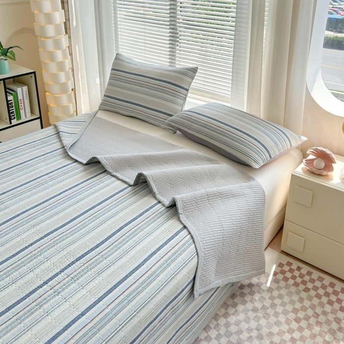 91家纺网 家纺一手货源 找家纺 梦精灵家纺 2026新款全棉床盖单件色织水洗棉绗缝夹棉床单 四季通用榻米防滑学生宿舍单人被套枕套 西蒙蓝