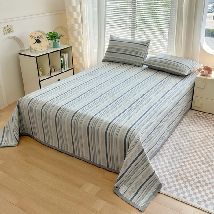 91家纺网 家纺一手货源 找家纺 梦精灵家纺 2026新款全棉床盖单件色织水洗棉绗缝夹棉床单 四季通用榻米防滑学生宿舍单人被套枕套 西蒙蓝