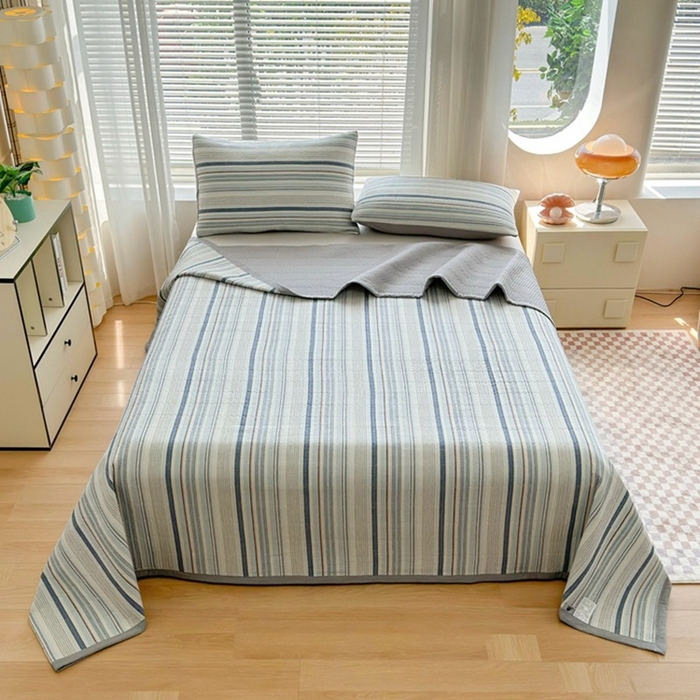 91家纺网 家纺一手货源 找家纺 梦精灵家纺 2026新款全棉床盖单件色织水洗棉绗缝夹棉床单 四季通用榻米防滑学生宿舍单人被套枕套 西蒙蓝