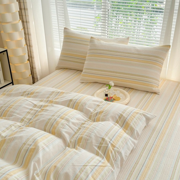 91家纺网 家纺一手货源 找家纺 梦精灵家纺 2026新款全棉床盖单件色织水洗棉绗缝夹棉床单 四季通用榻米防滑学生宿舍单人被套枕套 西蒙黄