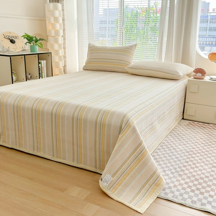 91家纺网 家纺一手货源 找家纺 梦精灵家纺 2026新款全棉床盖单件色织水洗棉绗缝夹棉床单 四季通用榻米防滑学生宿舍单人被套枕套 西蒙黄