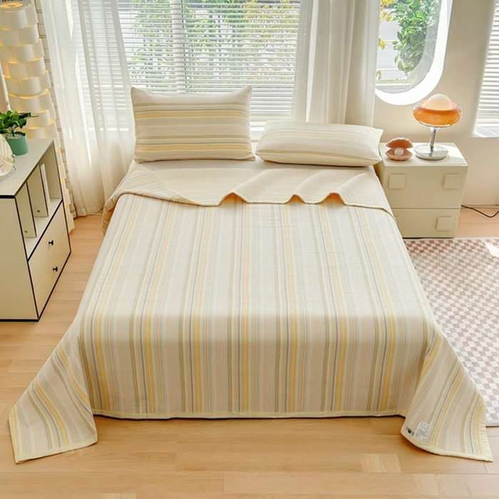 91家纺网 家纺一手货源 找家纺 梦精灵家纺 2026新款全棉床盖单件色织水洗棉绗缝夹棉床单 四季通用榻米防滑学生宿舍单人被套枕套 西蒙黄