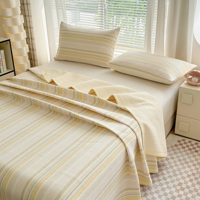 91家纺网 家纺一手货源 找家纺 梦精灵家纺 2026新款全棉床盖单件色织水洗棉绗缝夹棉床单 四季通用榻米防滑学生宿舍单人被套枕套 西蒙黄