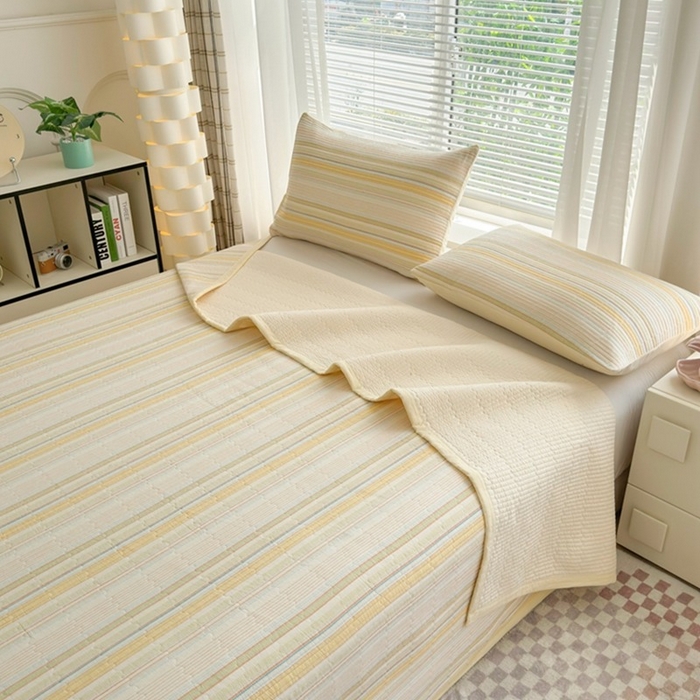 91家纺网 家纺一手货源 找家纺 梦精灵家纺 2026新款全棉床盖单件色织水洗棉绗缝夹棉床单 四季通用榻米防滑学生宿舍单人被套枕套 西蒙黄
