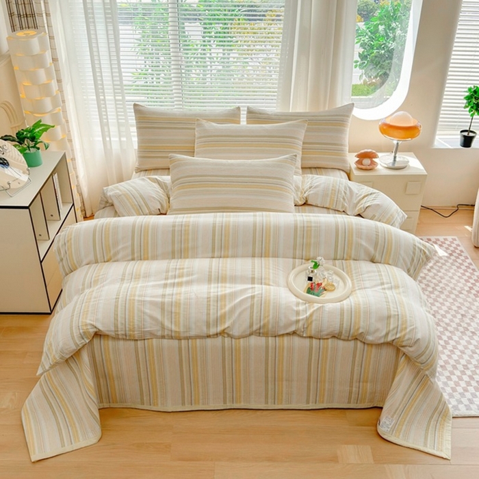 91家纺网 家纺一手货源 找家纺 梦精灵家纺 2026新款全棉床盖单件色织水洗棉绗缝夹棉床单 四季通用榻米防滑学生宿舍单人被套枕套 西蒙黄