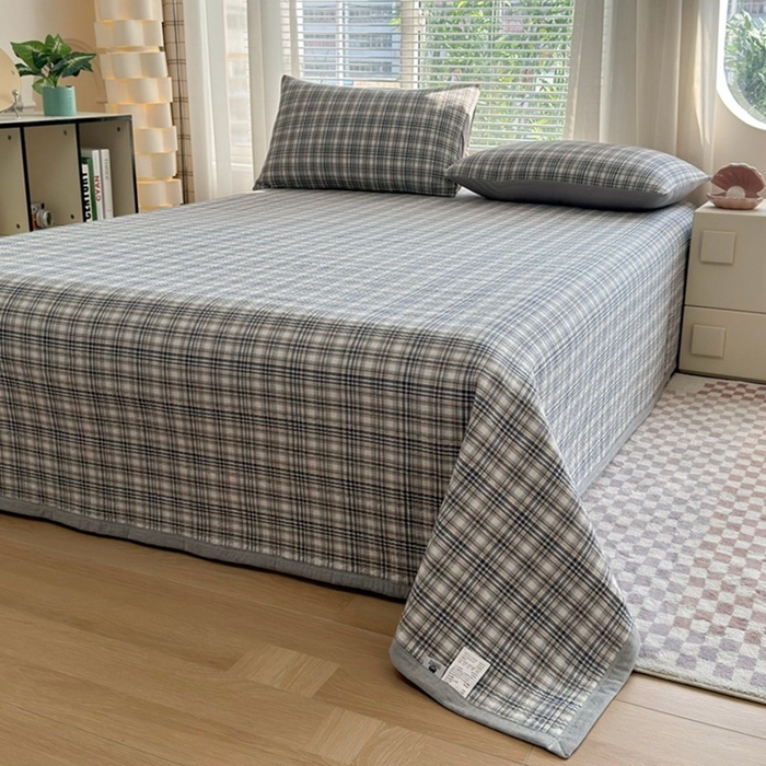 91家纺网 家纺一手货源 找家纺 梦精灵家纺 2026新款全棉床盖单件色织水洗棉绗缝夹棉床单 四季通用榻米防滑学生宿舍单人被套枕套 利奥蓝