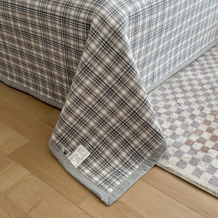 91家纺网 家纺一手货源 找家纺 梦精灵家纺 2026新款全棉床盖单件色织水洗棉绗缝夹棉床单 四季通用榻米防滑学生宿舍单人被套枕套 利奥蓝