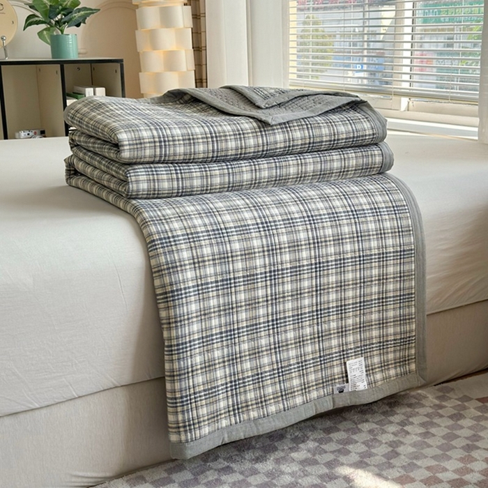 91家纺网 家纺一手货源 找家纺 梦精灵家纺 2026新款全棉床盖单件色织水洗棉绗缝夹棉床单 四季通用榻米防滑学生宿舍单人被套枕套 利奥蓝