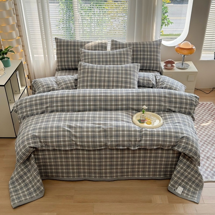 91家纺网 家纺一手货源 找家纺 梦精灵家纺 2026新款全棉床盖单件色织水洗棉绗缝夹棉床单 四季通用榻米防滑学生宿舍单人被套枕套 利奥蓝