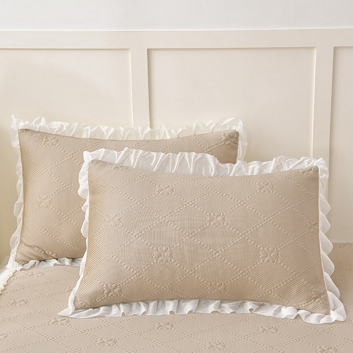 91家纺网 家纺一手货源 找家纺 畅畅家纺  2026新款网红爆款夏季立体爱心冰豆豆凉席床裙款三件套 爱心-咖