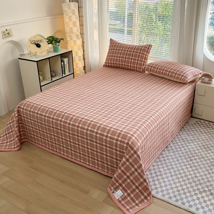 91家纺网 家纺一手货源 找家纺 梦精灵家纺 2026新款全棉床盖单件色织水洗棉绗缝夹棉床单 四季通用榻米防滑学生宿舍单人被套枕套 利奥红