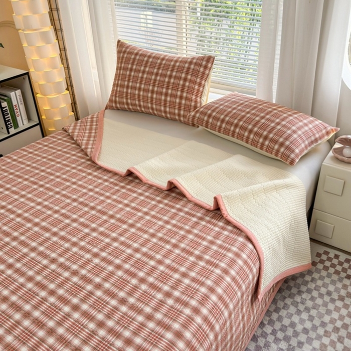 91家纺网 家纺一手货源 找家纺 梦精灵家纺 2026新款全棉床盖单件色织水洗棉绗缝夹棉床单 四季通用榻米防滑学生宿舍单人被套枕套 利奥红