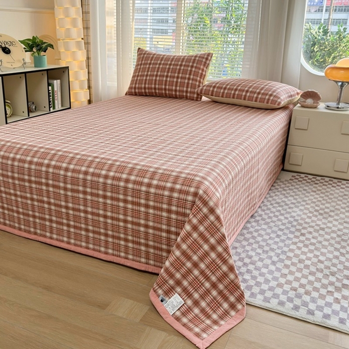 91家纺网 家纺一手货源 找家纺 梦精灵家纺 2026新款全棉床盖单件色织水洗棉绗缝夹棉床单 四季通用榻米防滑学生宿舍单人被套枕套 利奥红