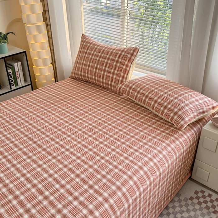 91家纺网 家纺一手货源 找家纺 梦精灵家纺 2026新款全棉床盖单件色织水洗棉绗缝夹棉床单 四季通用榻米防滑学生宿舍单人被套枕套 利奥红