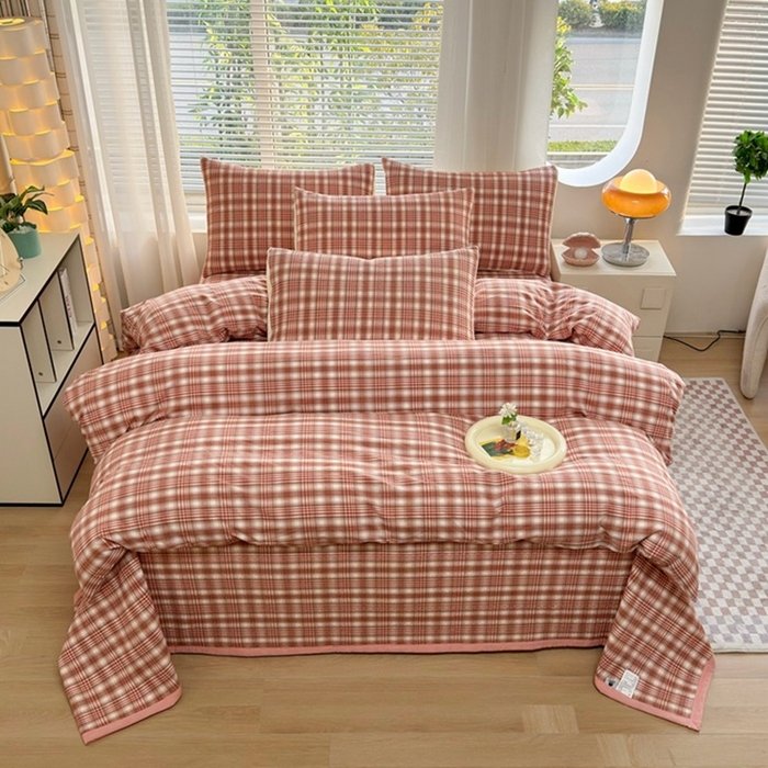 91家纺网 家纺一手货源 找家纺 梦精灵家纺 2026新款全棉床盖单件色织水洗棉绗缝夹棉床单 四季通用榻米防滑学生宿舍单人被套枕套 利奥红