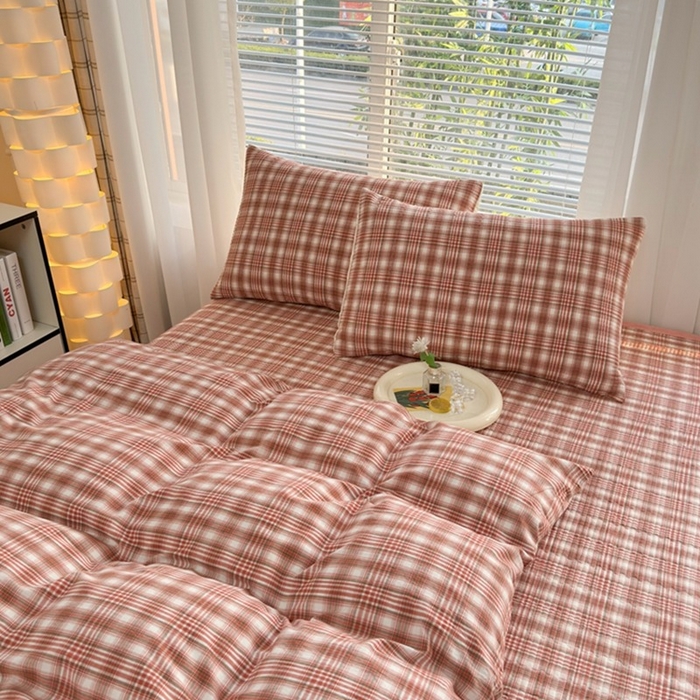 91家纺网 家纺一手货源 找家纺 梦精灵家纺 2026新款全棉床盖单件色织水洗棉绗缝夹棉床单 四季通用榻米防滑学生宿舍单人被套枕套 利奥红