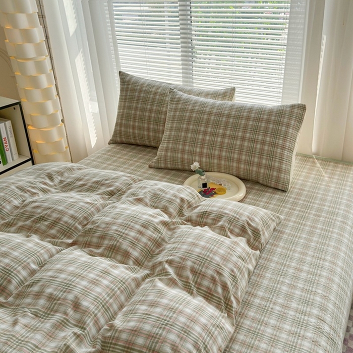 91家纺网 家纺一手货源 找家纺 梦精灵家纺 2026新款全棉床盖单件色织水洗棉绗缝夹棉床单 四季通用榻米防滑学生宿舍单人被套枕套 利奥绿
