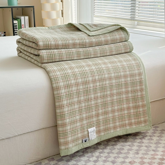 91家纺网 家纺一手货源 找家纺 梦精灵家纺 2026新款全棉床盖单件色织水洗棉绗缝夹棉床单 四季通用榻米防滑学生宿舍单人被套枕套 利奥绿