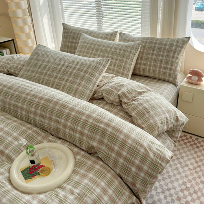 91家纺网 家纺一手货源 找家纺 梦精灵家纺 2026新款全棉床盖单件色织水洗棉绗缝夹棉床单 四季通用榻米防滑学生宿舍单人被套枕套 利奥绿