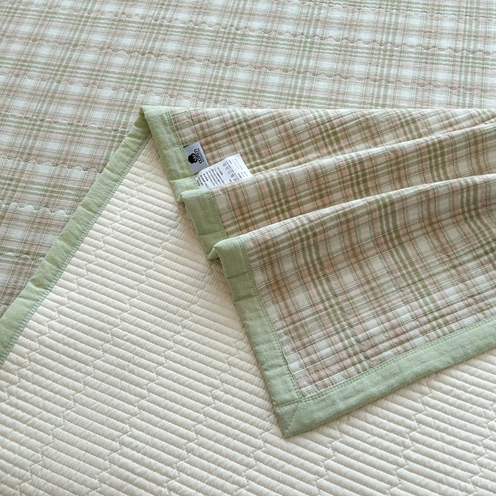 91家纺网 家纺一手货源 找家纺 梦精灵家纺 2026新款全棉床盖单件色织水洗棉绗缝夹棉床单 四季通用榻米防滑学生宿舍单人被套枕套 利奥绿