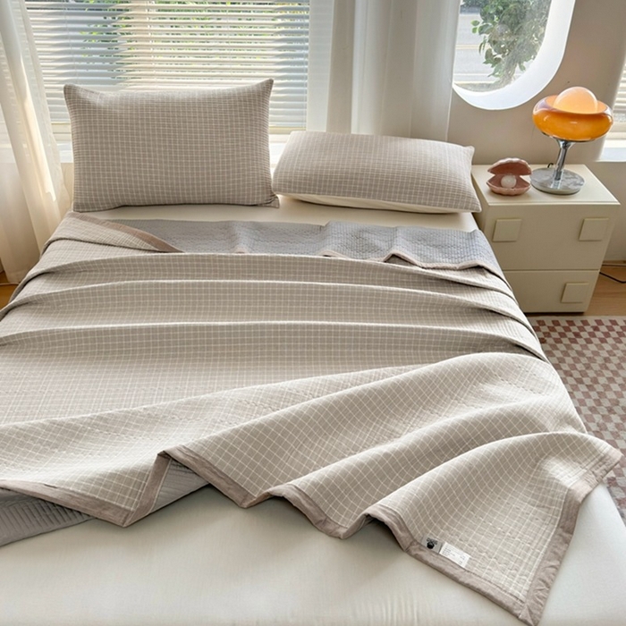 91家纺网 家纺一手货源 找家纺 梦精灵家纺 2026新款全棉床盖单件色织水洗棉绗缝夹棉床单 四季通用榻米防滑学生宿舍单人被套枕套 罗恩灰
