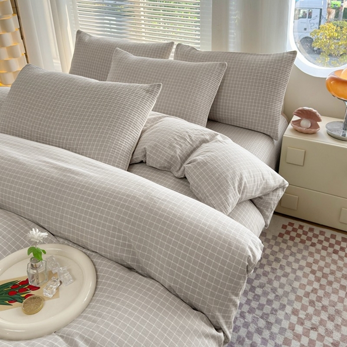 91家纺网 家纺一手货源 找家纺 梦精灵家纺 2026新款全棉床盖单件色织水洗棉绗缝夹棉床单 四季通用榻米防滑学生宿舍单人被套枕套 罗恩灰