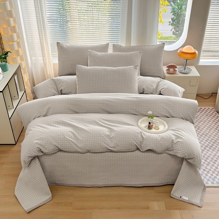 91家纺网 家纺一手货源 找家纺 梦精灵家纺 2026新款全棉床盖单件色织水洗棉绗缝夹棉床单 四季通用榻米防滑学生宿舍单人被套枕套 罗恩灰