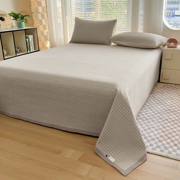 91家纺网 家纺一手货源 找家纺 梦精灵家纺 2026新款全棉床盖单件色织水洗棉绗缝夹棉床单 四季通用榻米防滑学生宿舍单人被套枕套 罗恩灰
