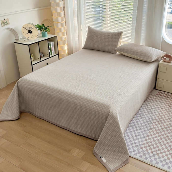 91家纺网 家纺一手货源 找家纺 梦精灵家纺 2026新款全棉床盖单件色织水洗棉绗缝夹棉床单 四季通用榻米防滑学生宿舍单人被套枕套 罗恩灰