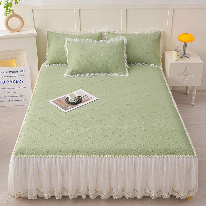 畅畅家纺  2026新款网红爆款夏季立体爱心冰豆豆凉席床裙款三件套 爱心-苹果绿