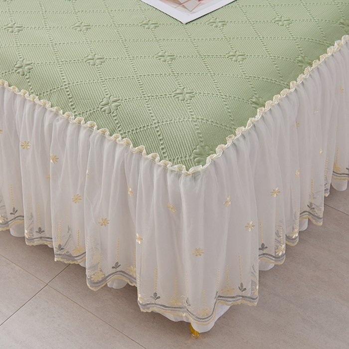 91家纺网 家纺一手货源 找家纺 畅畅家纺  2026新款网红爆款夏季立体爱心冰豆豆凉席床裙款三件套 爱心-苹果绿