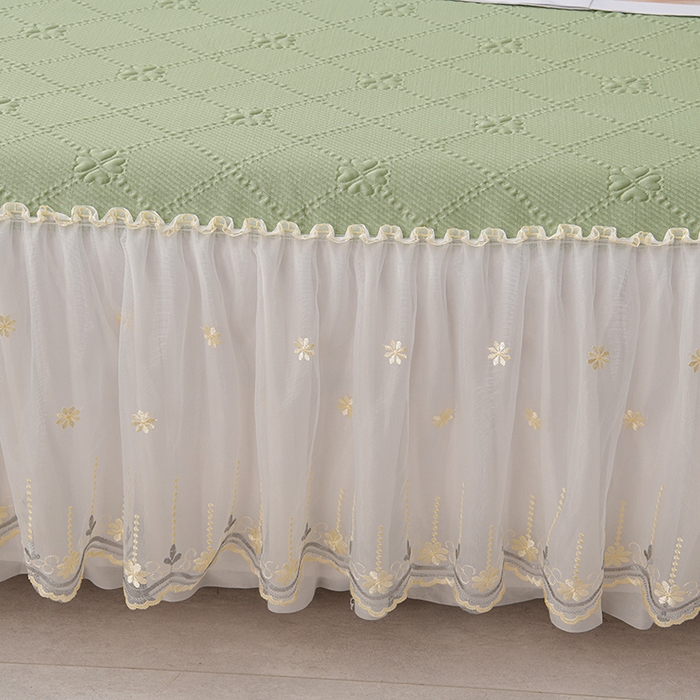 91家纺网 家纺一手货源 找家纺 畅畅家纺  2026新款网红爆款夏季立体爱心冰豆豆凉席床裙款三件套 爱心-苹果绿