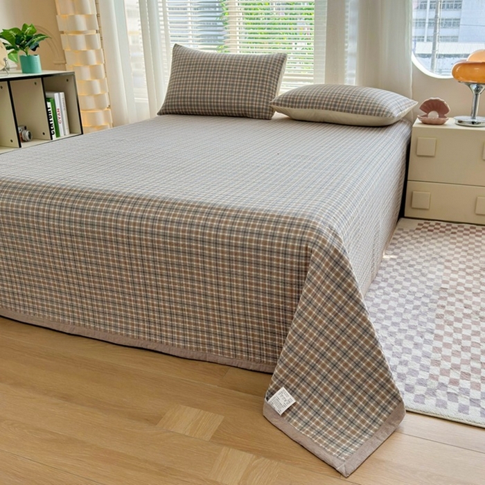 91家纺网 家纺一手货源 找家纺 梦精灵家纺 2026新款全棉床盖单件色织水洗棉绗缝夹棉床单 四季通用榻米防滑学生宿舍单人被套枕套 可颂咖